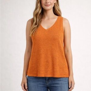 Pendleton Orange Knit Tank Top Women's Size Large Sleeveless V-Neck
